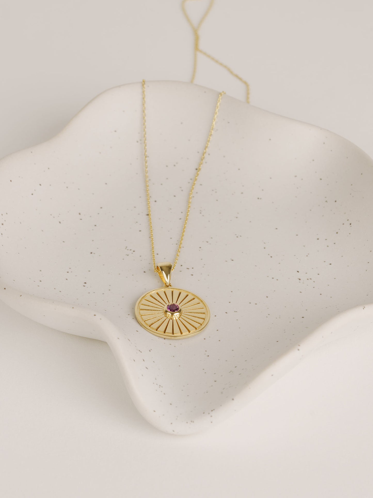 14K Gold Sunburst Amethyst Necklace