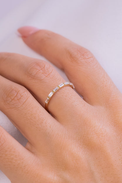 Baguette Diamond Half Eternity Band – 14K Gold Stacking Ring