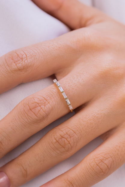 Baguette Diamond Half Eternity Band – 14K Gold Stacking Ring