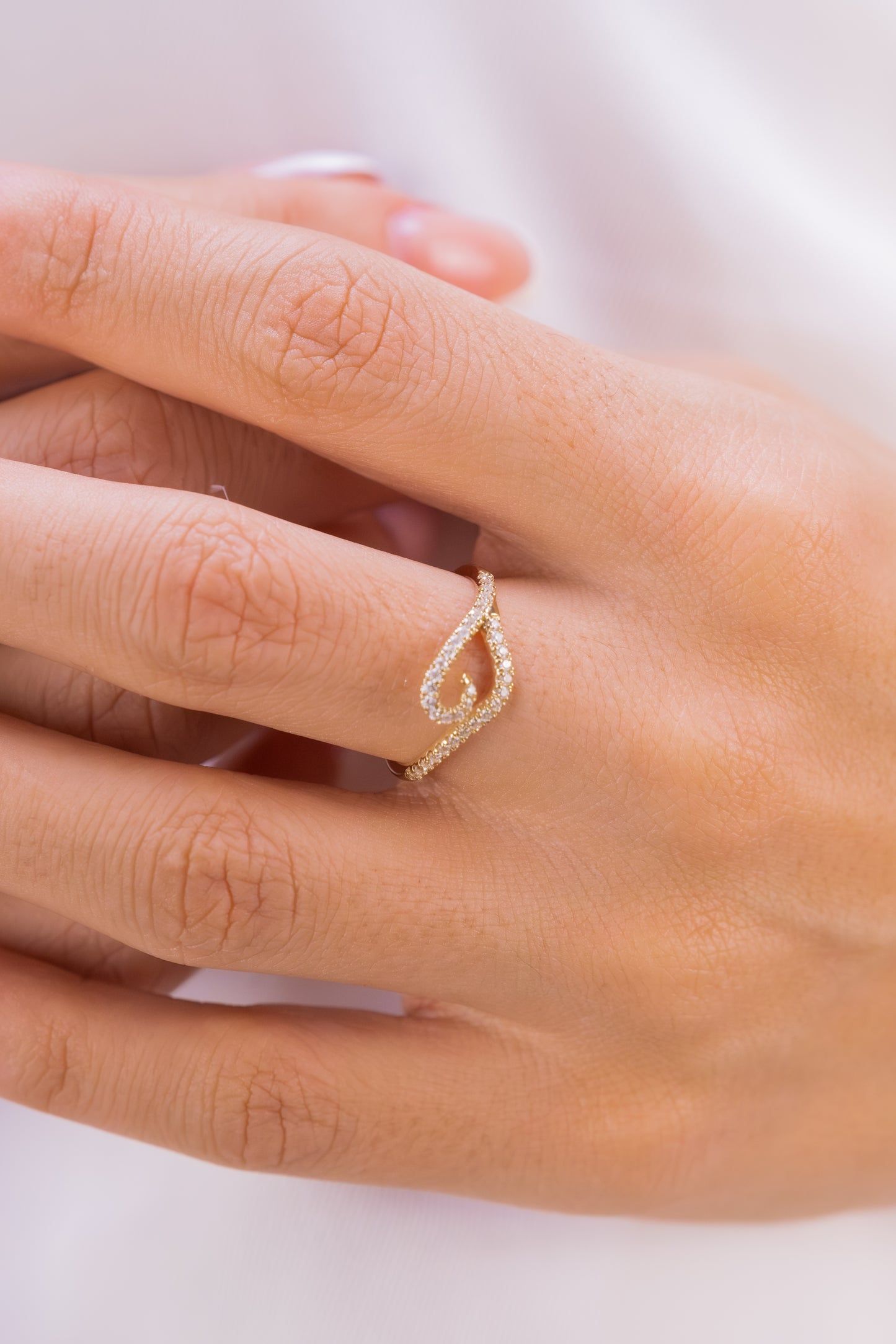 14k Gold Love Knot Ring, Pave Diamond Symbol of Forever