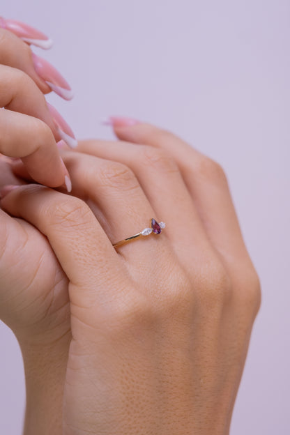 Pear Garnet and Diamond Ring – 14K Gold Minimalist Gemstone Ring