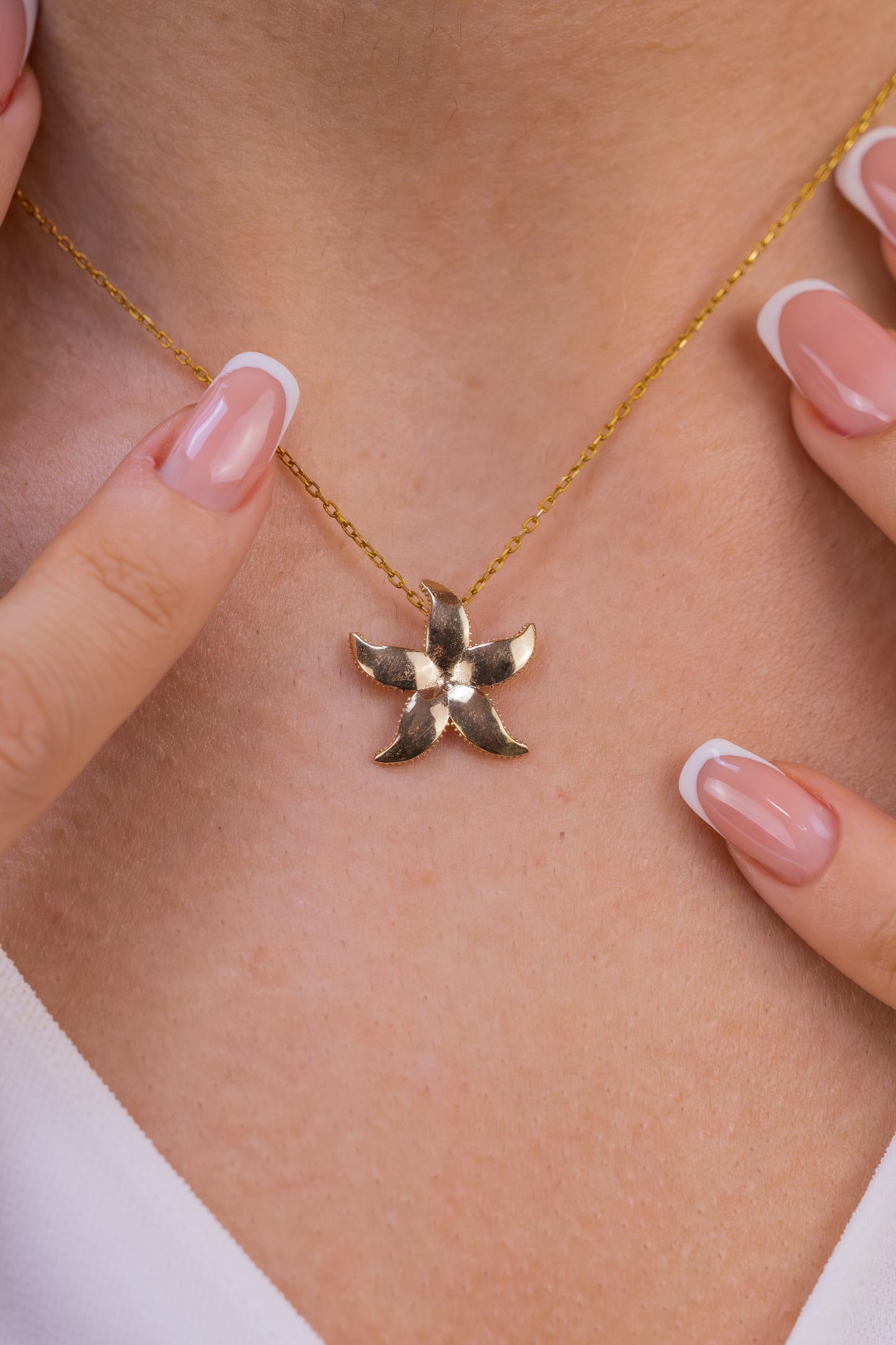 14k Gold Starfish Necklace | Gleaming Sea Star Ocean & Marine Jewelry