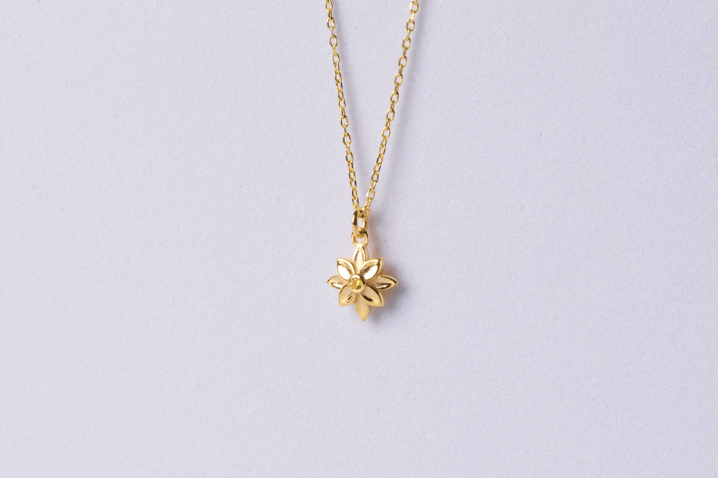 Dainty Citrine Flower Necklace: Minimalist Daisy Jewelry in Silver & Solid Gold Options