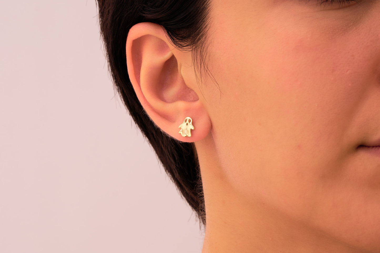 Tiny Ghost Stud Earrings: Cute Minimalist Halloween Jewelry in Silver & Solid Gold