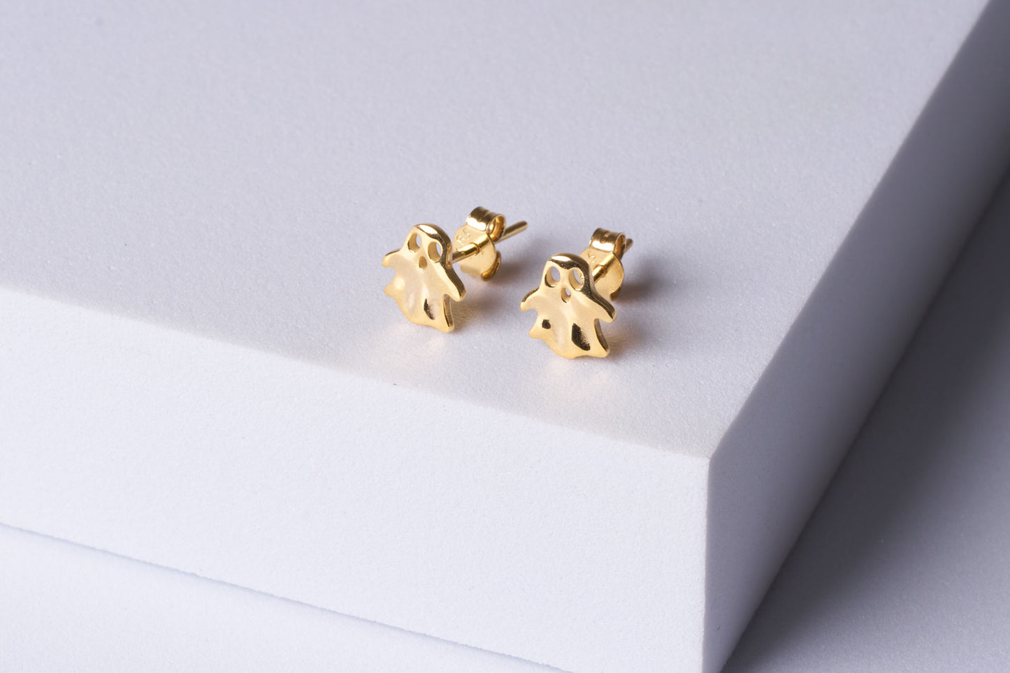 Tiny Ghost Stud Earrings: Cute Minimalist Halloween Jewelry in Silver & Solid Gold