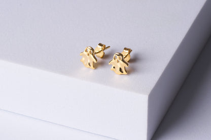 Tiny Ghost Stud Earrings: Cute Minimalist Halloween Jewelry in Silver & Solid Gold