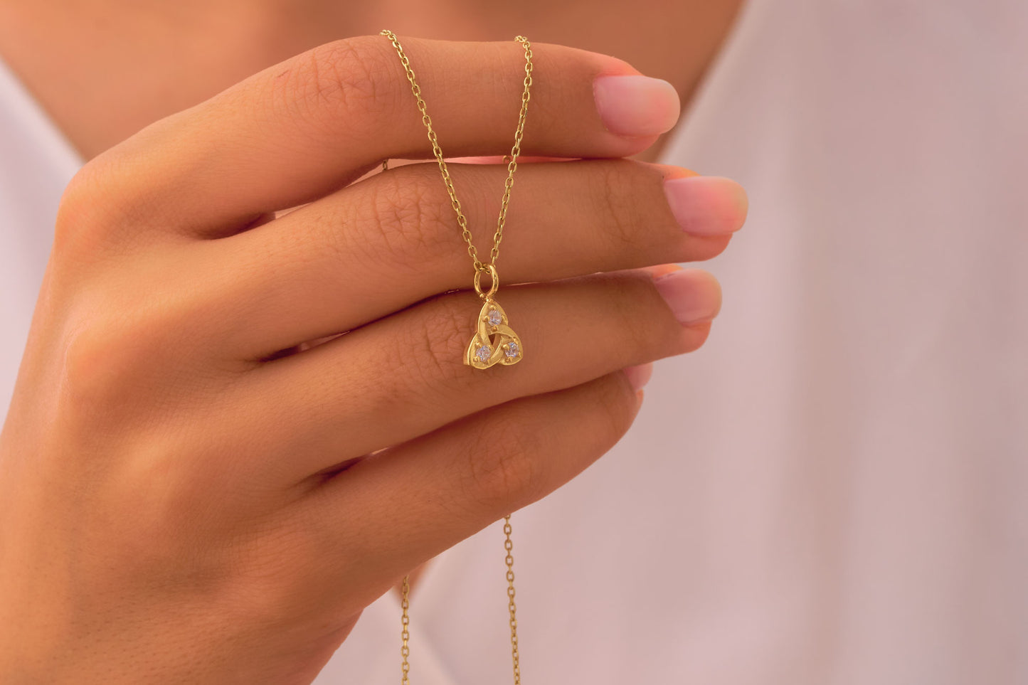 Minimalist Diamond Trinity Knot Necklace: Solid Gold & Silver Celtic Knot Jewelry