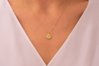 Dainty Daisy Flower Necklace with Citrine Stone: Nature Inspired Jewelry in Silver & Solid Gold