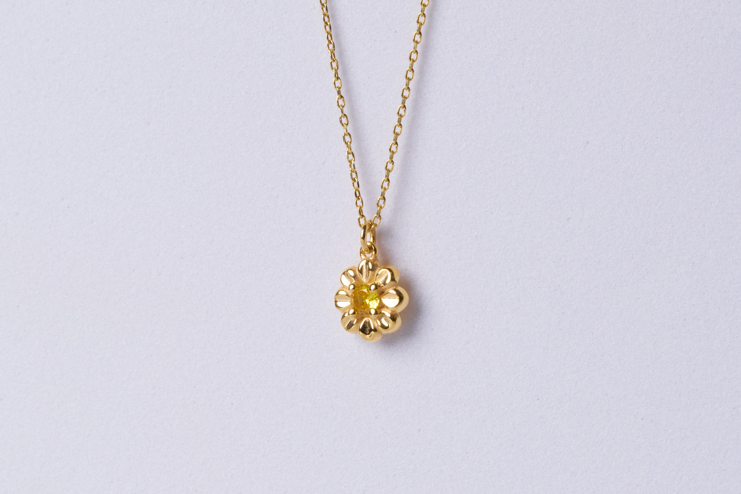 Dainty Daisy Flower Necklace with Citrine Stone: Nature Inspired Jewelry in Silver & Solid Gold