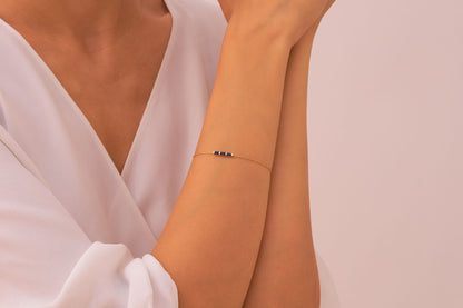 Blue Baguette Stone Bar Bracelet, Dainty Solid Gold Thin Bracelet, Simulated Sapphire Bracelet, Handmade Luxury Bracelet for Her